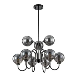 9-Light Hammered Smoked Glass Bubble Black Sputnik Chandelier