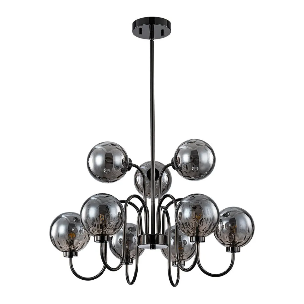 9-Light Hammered Smoked Glass Bubble Black Sputnik Chandelier
