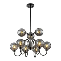 9-Light Hammered Smoked Glass Bubble Black Sputnik Chandelier