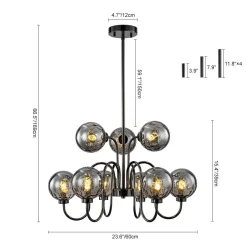 9-Light Hammered Smoked Glass Bubble Black Sputnik Chandelier