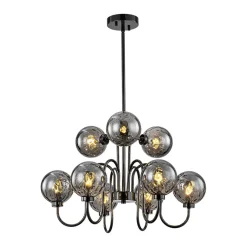 9-Light Hammered Smoked Glass Bubble Black Sputnik Chandelier