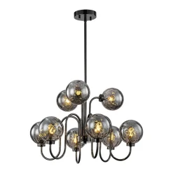 9-Light Hammered Smoked Glass Bubble Black Sputnik Chandelier