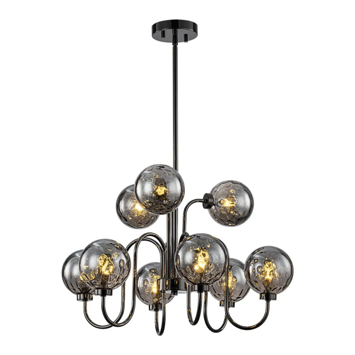 9-Light Hammered Smoked Glass Bubble Black Sputnik Chandelier