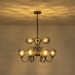 9-Light Hammered Smoked Glass Bubble Black Sputnik Chandelier