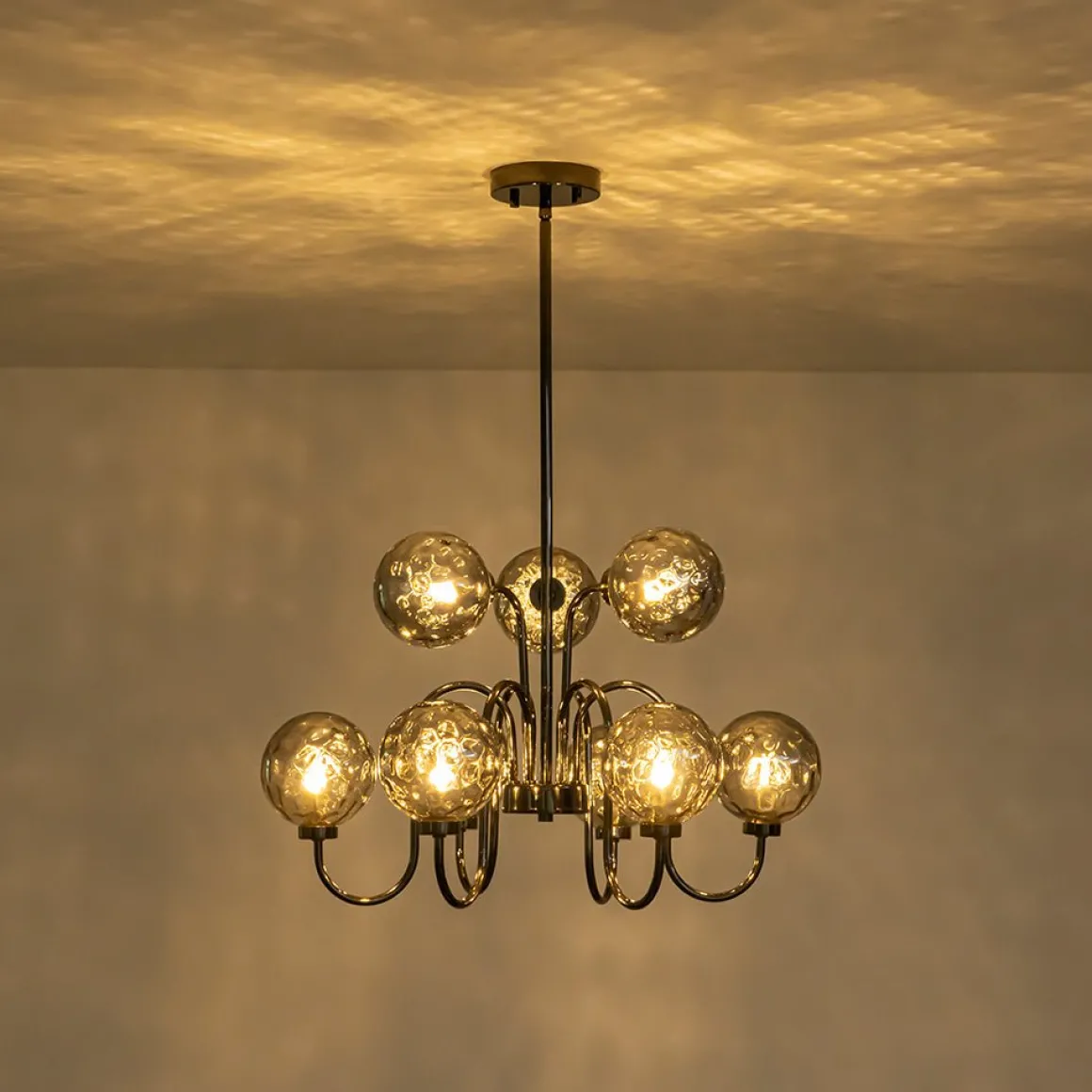 9-Light Hammered Smoked Glass Bubble Black Sputnik Chandelier