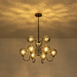 9-Light Hammered Smoked Glass Bubble Black Sputnik Chandelier