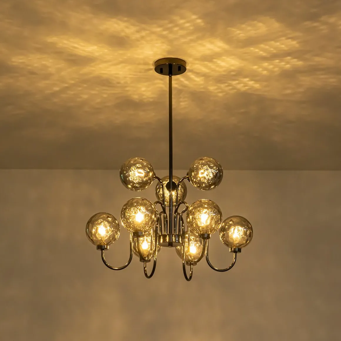 9-Light Hammered Smoked Glass Bubble Black Sputnik Chandelier