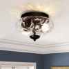 2-light Industrial Glass Flush Mount Light