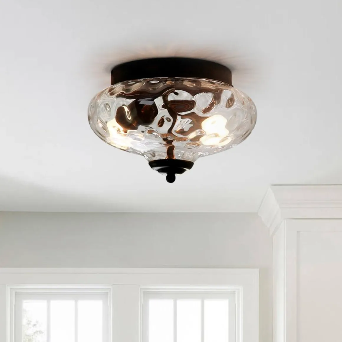 2-light Industrial Glass Flush Mount Light