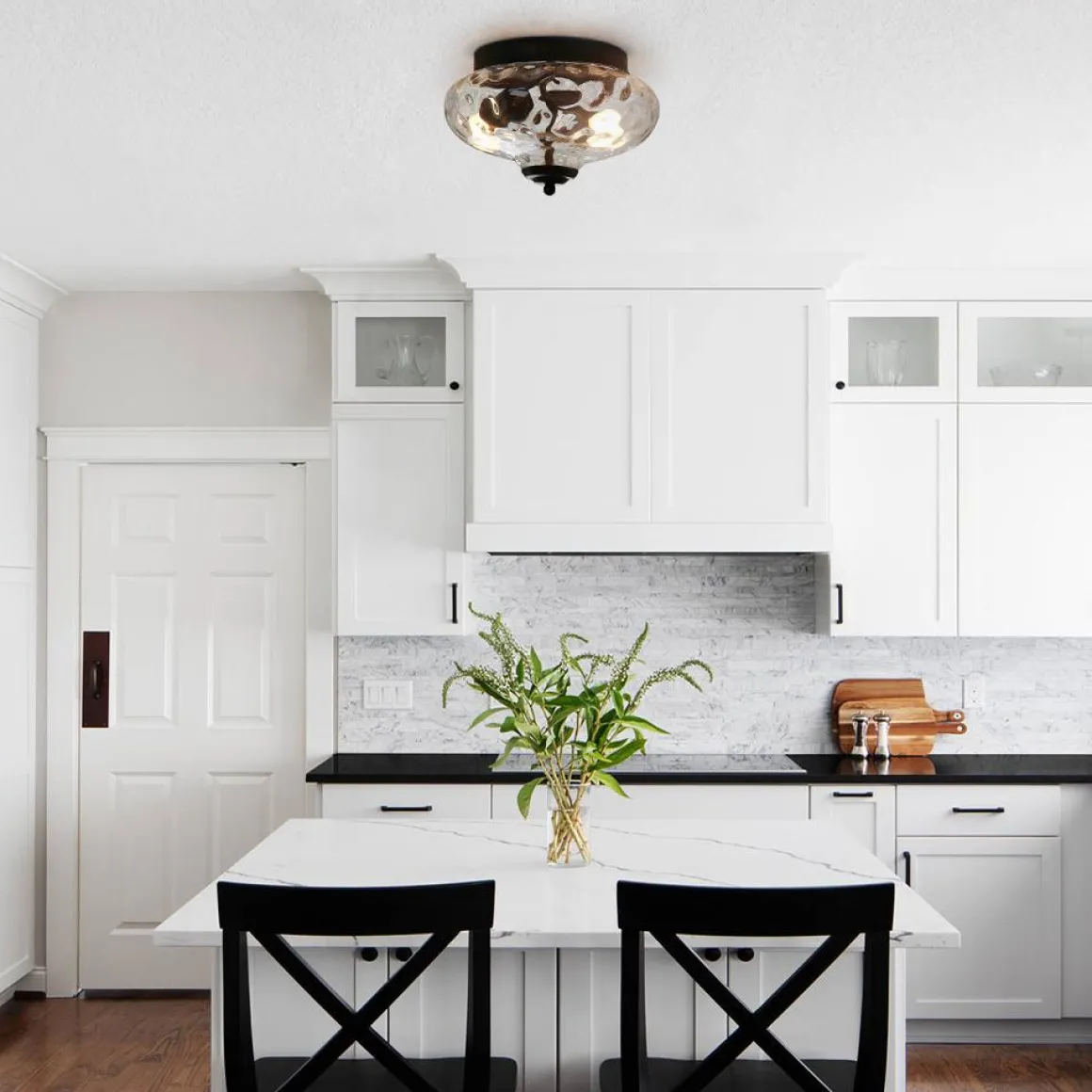2-light Industrial Glass Flush Mount Light