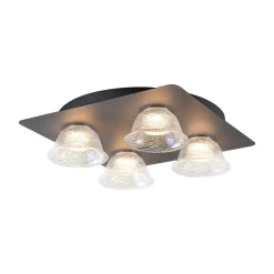4-Light Iridescent Glass Bell LED Square Semi Flush Mount