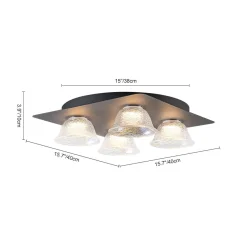 4-Light Iridescent Glass Bell LED Square Semi Flush Mount