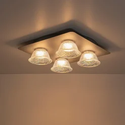 4-Light Iridescent Glass Bell LED Square Semi Flush Mount