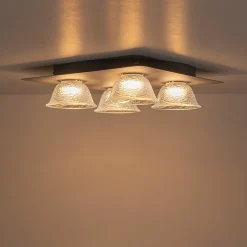4-Light Iridescent Glass Bell LED Square Semi Flush Mount