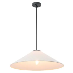 1-Light Large White Linen Shallow Conical Cage Pendant