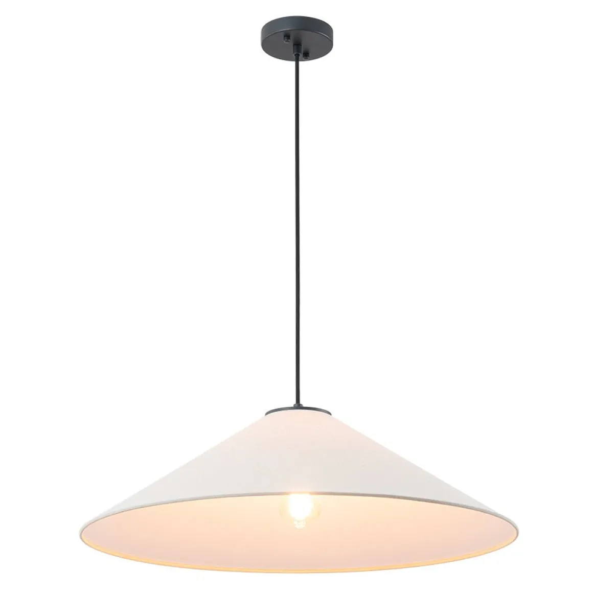 1-Light Large White Linen Shallow Conical Cage Pendant