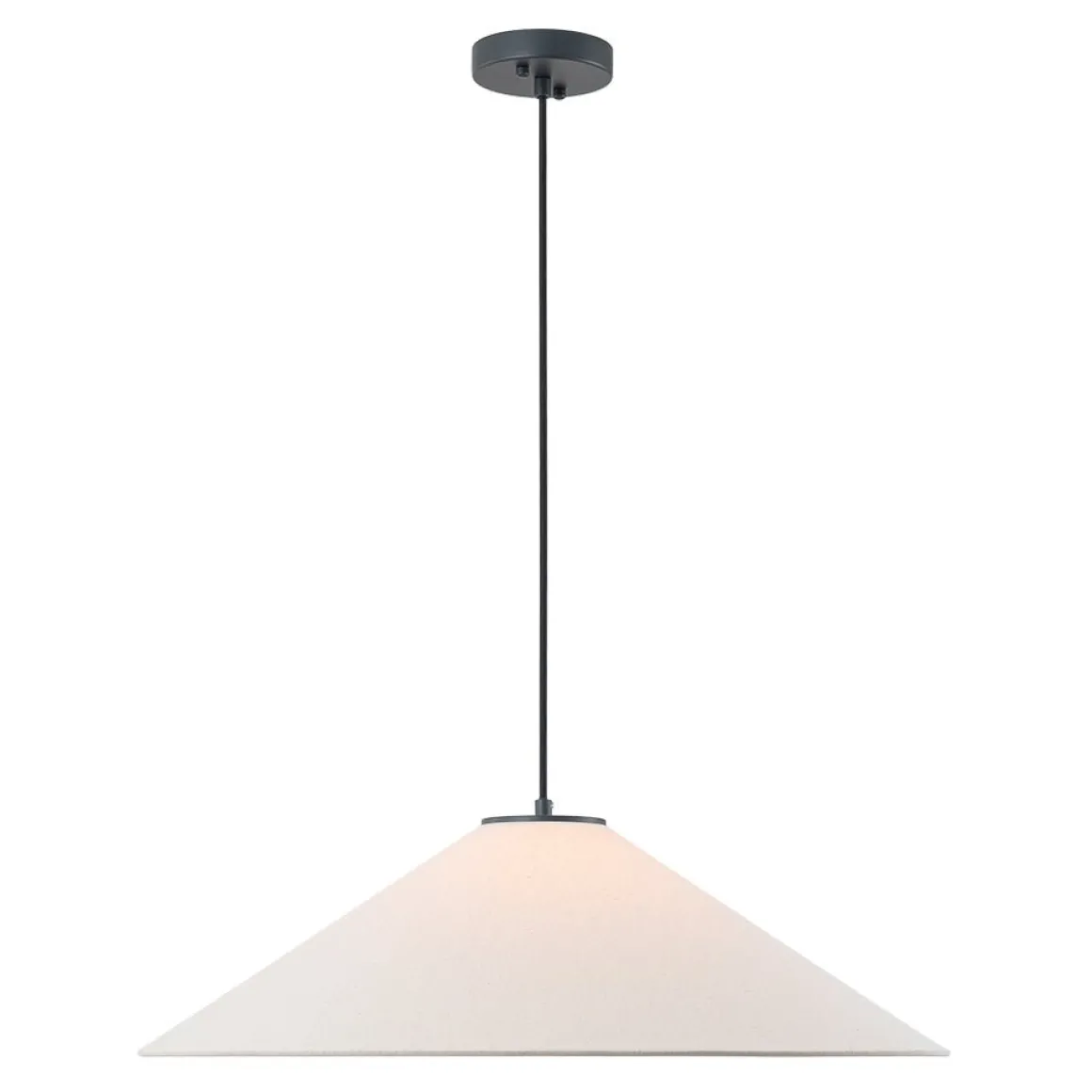 1-Light Large White Linen Shallow Conical Cage Pendant