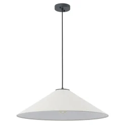 1-Light Large White Linen Shallow Conical Cage Pendant