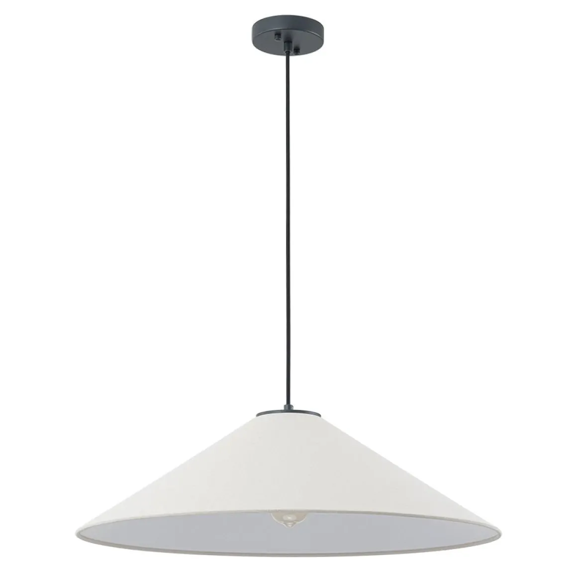 1-Light Large White Linen Shallow Conical Cage Pendant