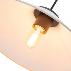 1-Light Large White Linen Shallow Conical Cage Pendant