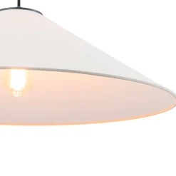 1-Light Large White Linen Shallow Conical Cage Pendant