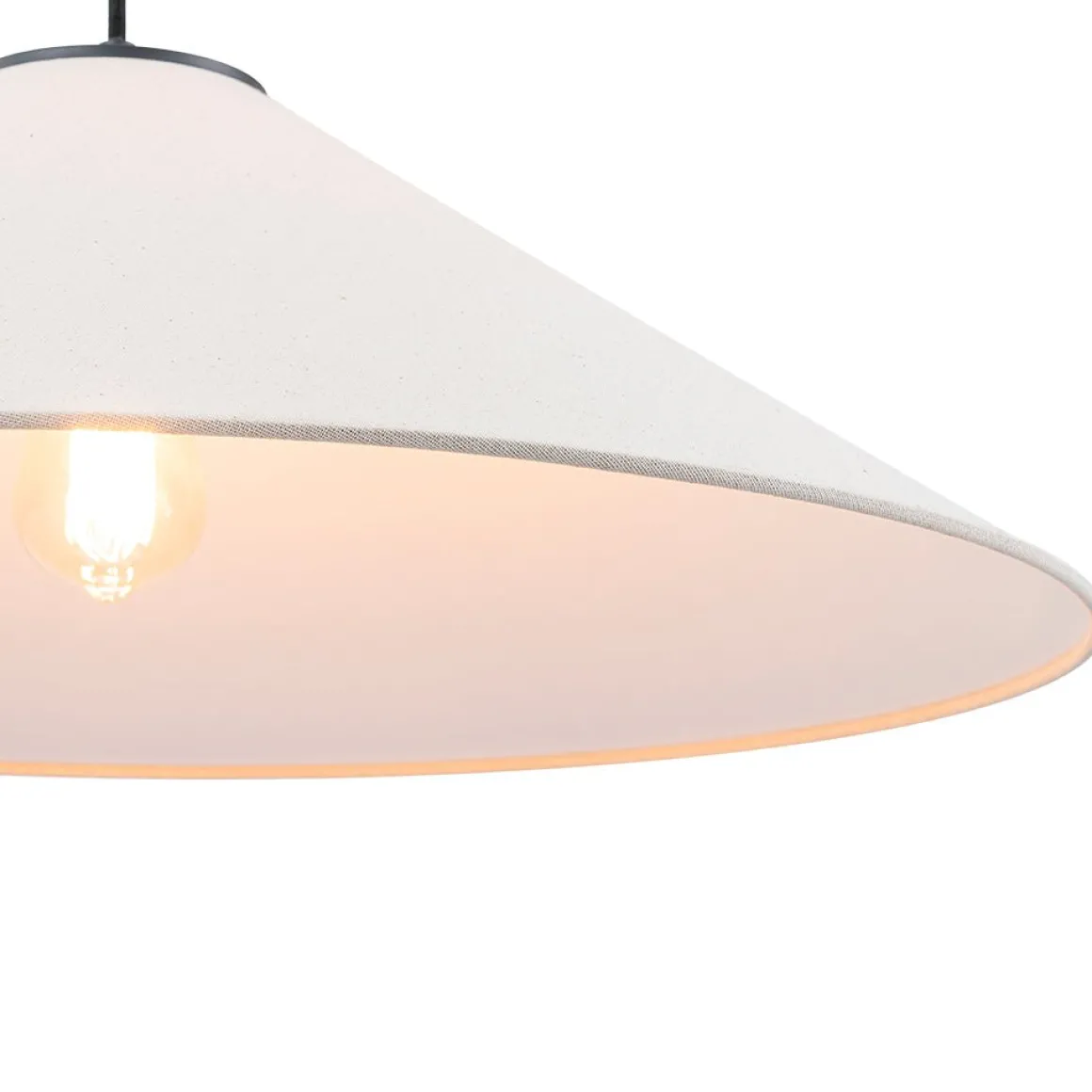 1-Light Large White Linen Shallow Conical Cage Pendant