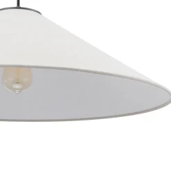 1-Light Large White Linen Shallow Conical Cage Pendant