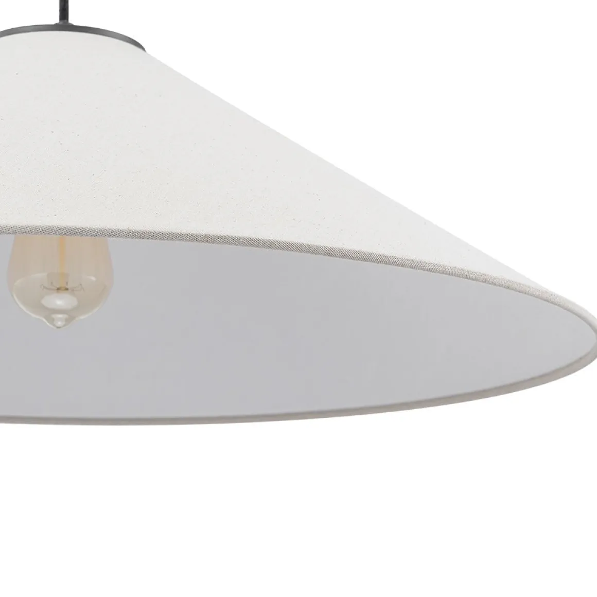 1-Light Large White Linen Shallow Conical Cage Pendant