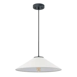 1-Light Large White Linen Shallow Conical Cage Pendant