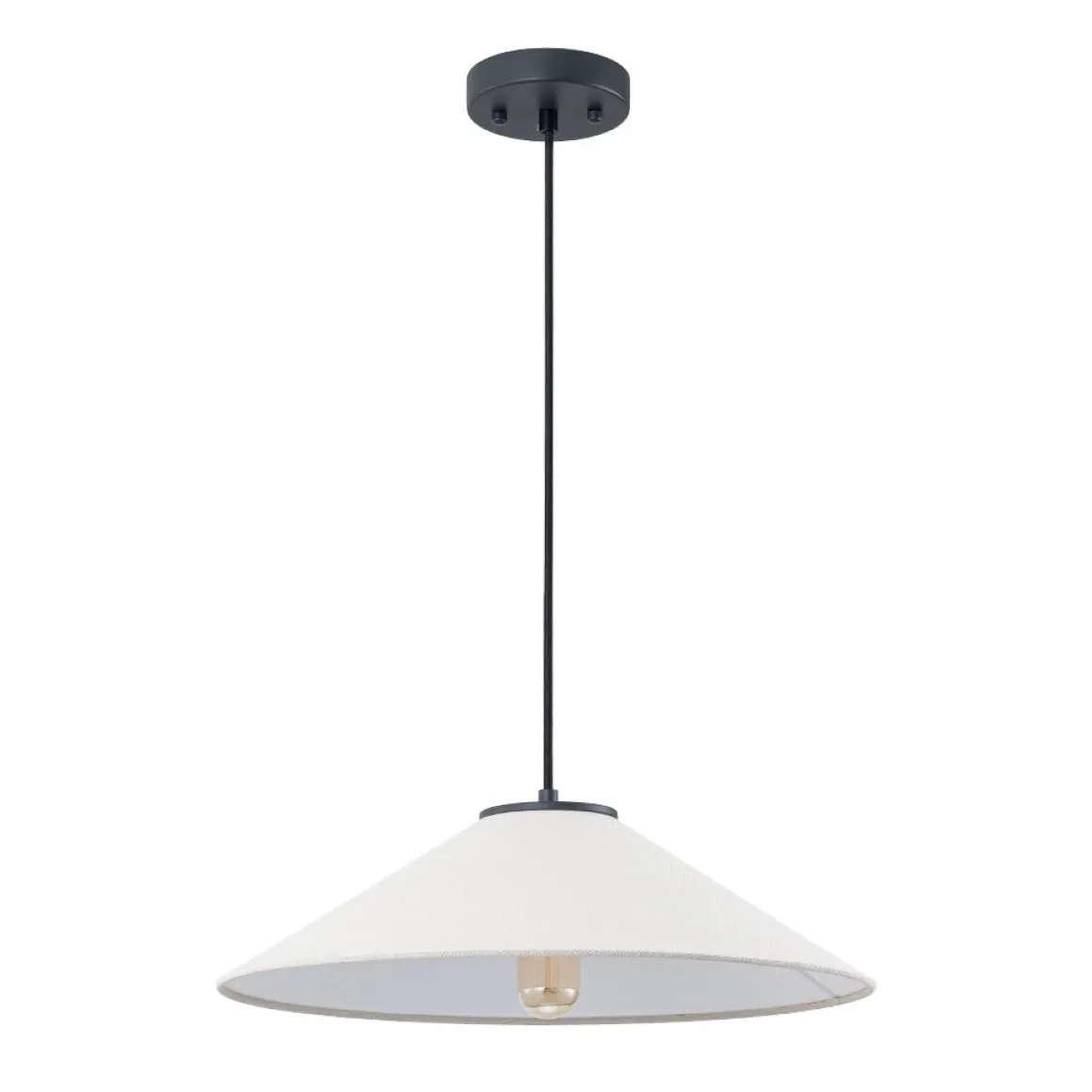 1-Light Large White Linen Shallow Conical Cage Pendant