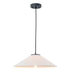 1-Light Large White Linen Shallow Conical Cage Pendant