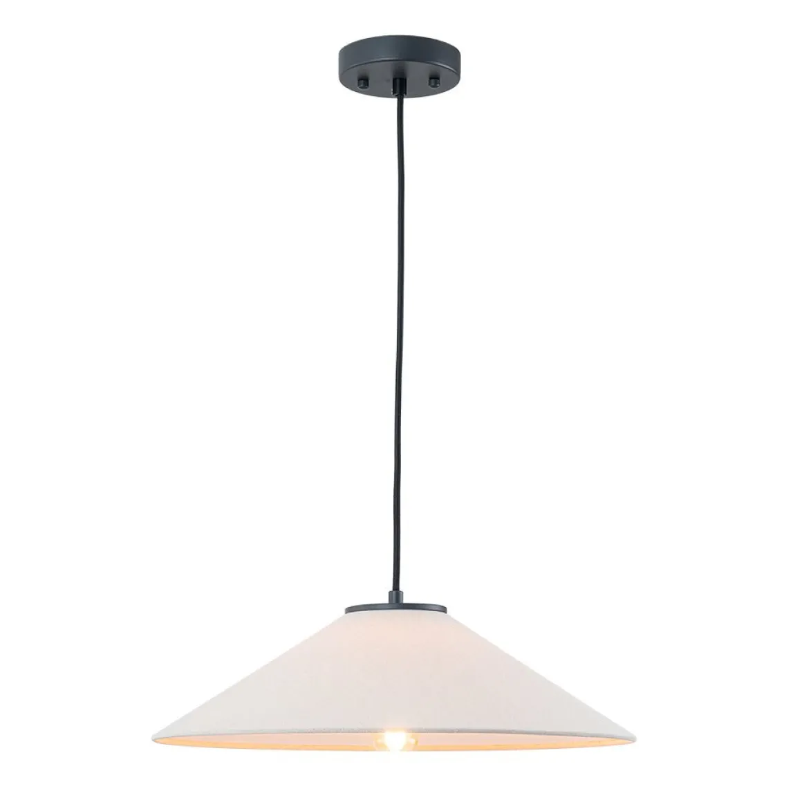 1-Light Large White Linen Shallow Conical Cage Pendant