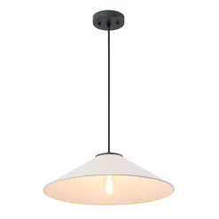 1-Light Large White Linen Shallow Conical Cage Pendant