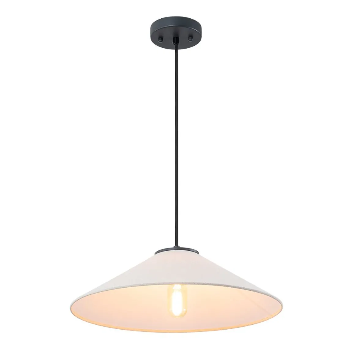 1-Light Large White Linen Shallow Conical Cage Pendant