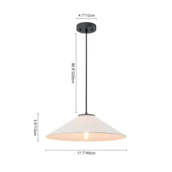 1-Light Large White Linen Shallow Conical Cage Pendant