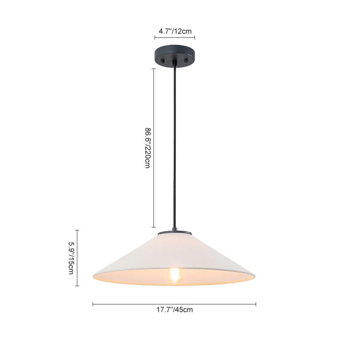 1-Light Large White Linen Shallow Conical Cage Pendant