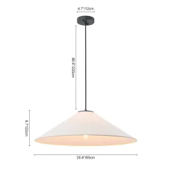 1-Light Large White Linen Shallow Conical Cage Pendant