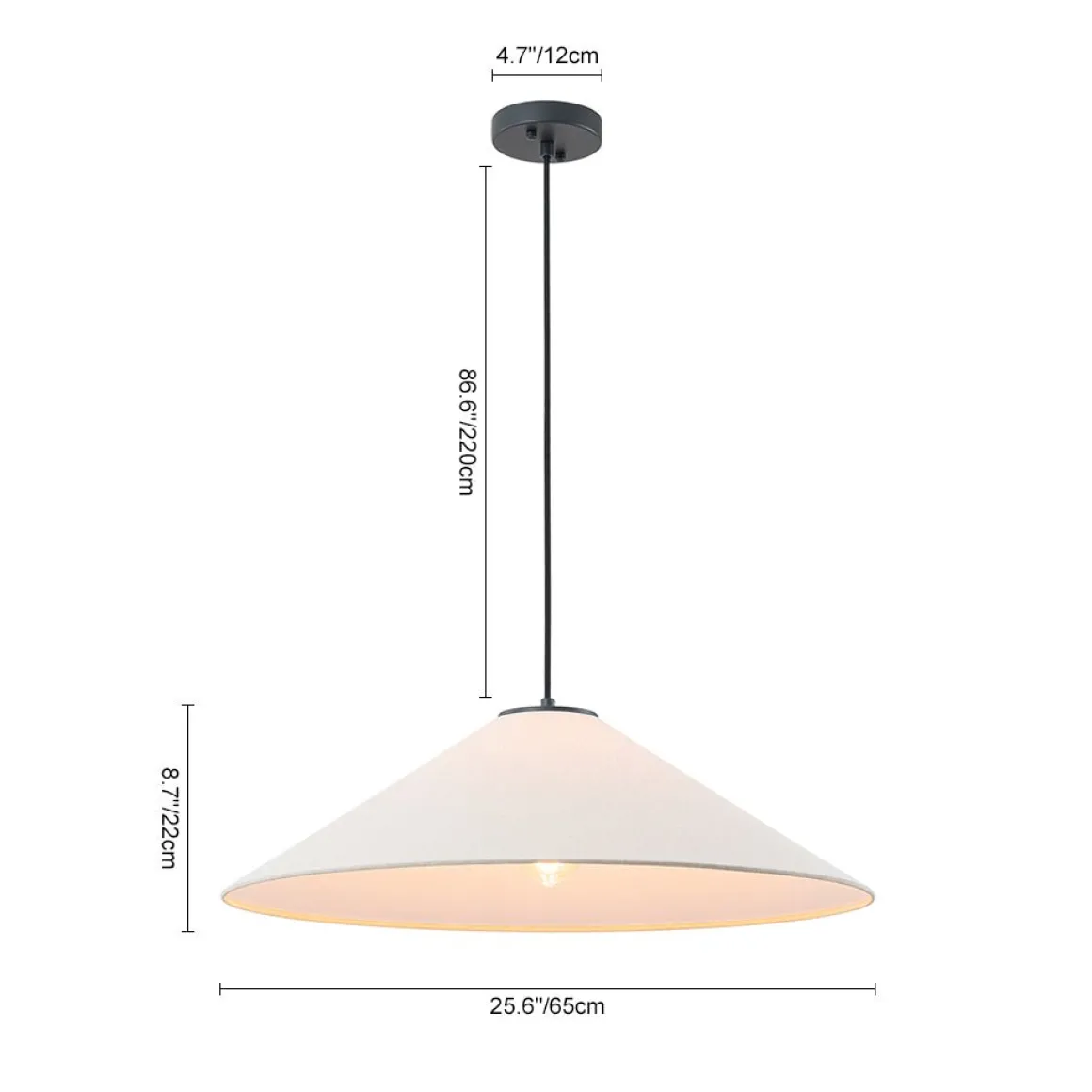 1-Light Large White Linen Shallow Conical Cage Pendant