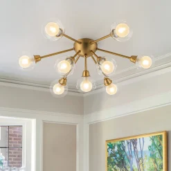 9-Light Layered Glass Bubble Sputnik Semi Flush Chandelier