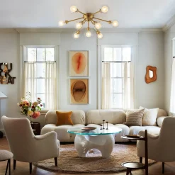9-Light Layered Glass Bubble Sputnik Semi Flush Chandelier