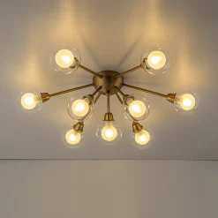 9-Light Layered Glass Bubble Sputnik Semi Flush Chandelier