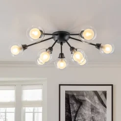 9-Light Layered Glass Bubble Sputnik Semi Flush Chandelier