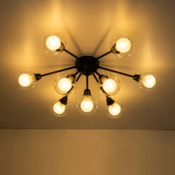 9-Light Layered Glass Bubble Sputnik Semi Flush Chandelier