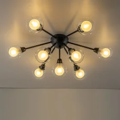 9-Light Layered Glass Bubble Sputnik Semi Flush Chandelier