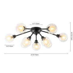 9-Light Layered Glass Bubble Sputnik Semi Flush Chandelier