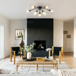 9-Light Layered Glass Bubble Sputnik Semi Flush Chandelier