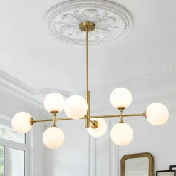 8-Light Linear Sputnik Frosted Glass Globe Chandelier