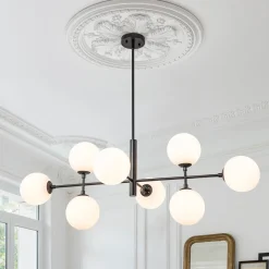 8-Light Linear Sputnik Frosted Glass Globe Chandelier
