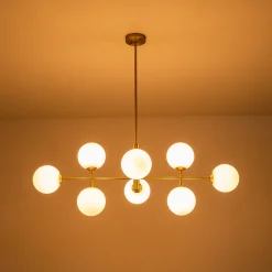 8-Light Linear Sputnik Frosted Glass Globe Chandelier