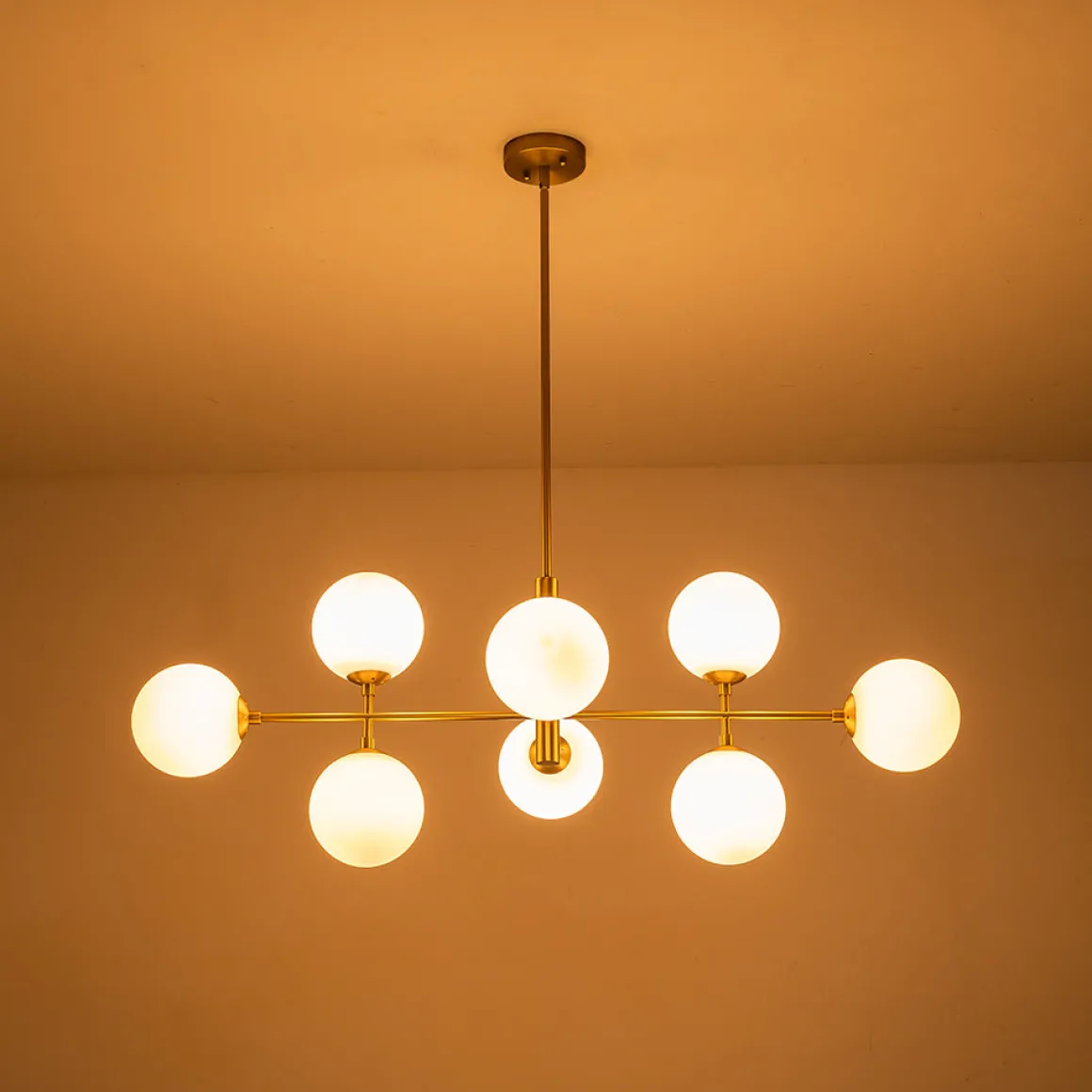 8-Light Linear Sputnik Frosted Glass Globe Chandelier